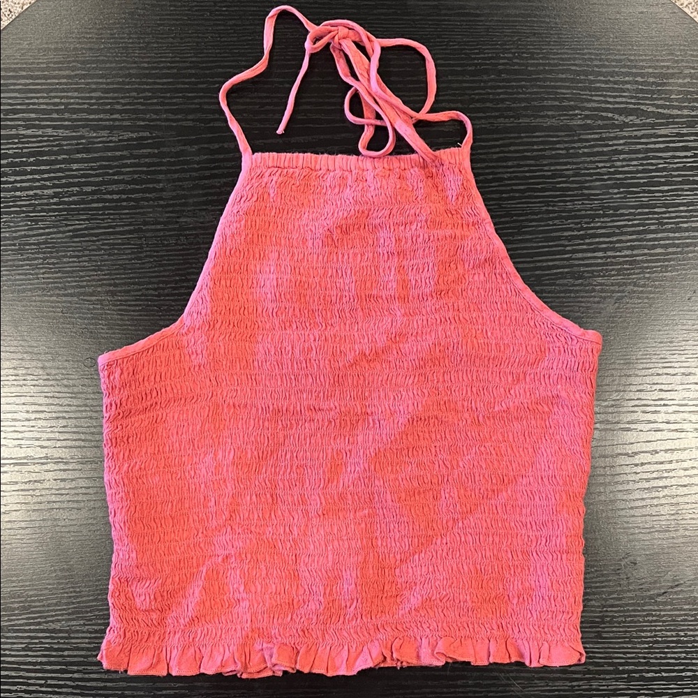 American Eagle Outfitters Pink Textured Halter Tank Top